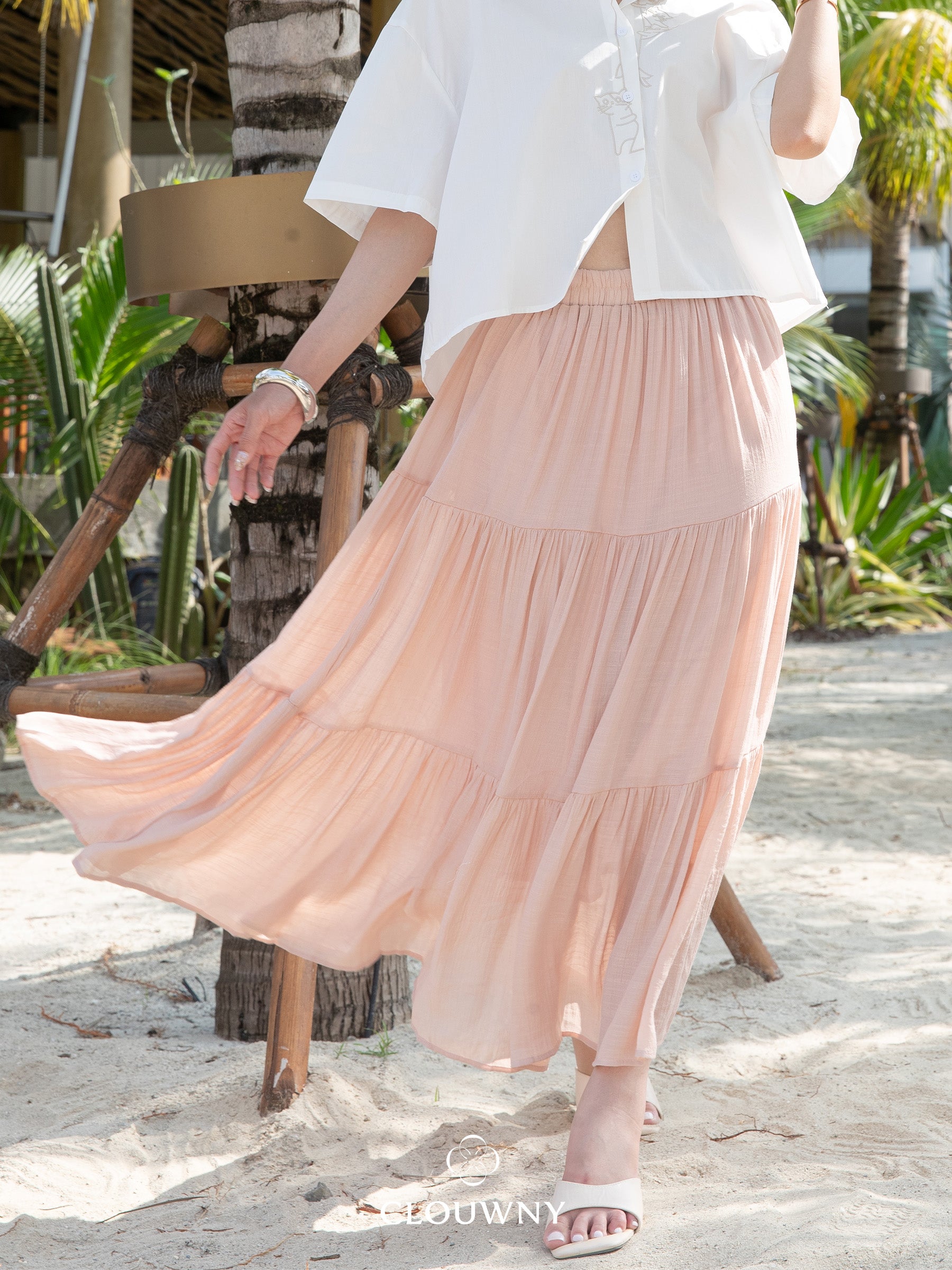 Summer Maxi Linen Skirt - Dusty Pink